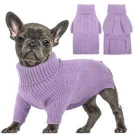 Queenmore Puppy & Dog Sweater - Warm Winter/Summer Turtleneck Knit Sweater for Small, Medium, Large Dogs; Christmas, Lilac; XS