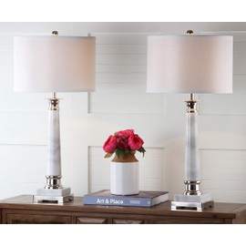 Safavieh Lighting Collection Colleen White Marble 31-inch Bedroom Living Room Home Office Desk Nightstand Table Lamp (Set of 2) - LED Bulbs Included