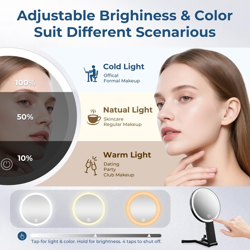 Travel Makeup Mirror with Light, 1X/40X Double Sided Magnifying Mirror