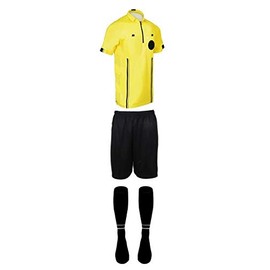 New! 2018 Pro Soccer Referee Package (3 Piece with 2 Stripe Socks) (Yellow, AM (Chest 40-42"))