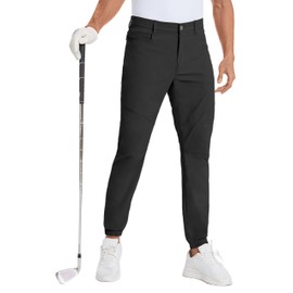 PULI Men's Stretch Golf Joggers Pants Quick Dry Lightweight Hiking Waterproof Casual Dress Pants with Pockets Black 36