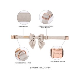 Unique style paws Silk Champagne Colour Dog Collar, Adjustable, Durable Dog Collar with Bow, Wedding Bow Tie, Dog Collar for Large Dogs