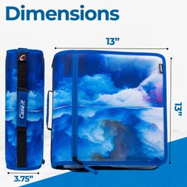 Case-it Mighty Zip Tab School Zipper Binder | 3-Inch O-Rings, 600-Sheet Capacity, 5-Subject Expanding File Folder, Multiple Pockets & Storage Organizer, Shoulder Strap | D-146 Glacier
