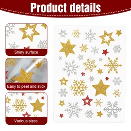 6 Pcs Silver Red and Gold Snowflake Glitter Christmas Stickers, Self-Adhesive Snowflake and Star Stickers for Winter Crafts and Holiday Decorations Home Party