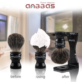 Anbbas Badger Hair Shaving Brush,Stand,Lathering Bowl,3.5oz Soap,Straight Razor with Bag and Razor Strop,7in1 Kit for Men Wet Shave