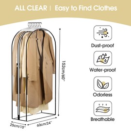 CreGear 10" Gusseted All Clear Garment Bags, 3 Packs 60" Garment Bags for Hanging Clothes, Clothes Bags for Closet, Household Use Plastic Garment Bag for Storage Shirts, Coats, Long Dresses, Suits