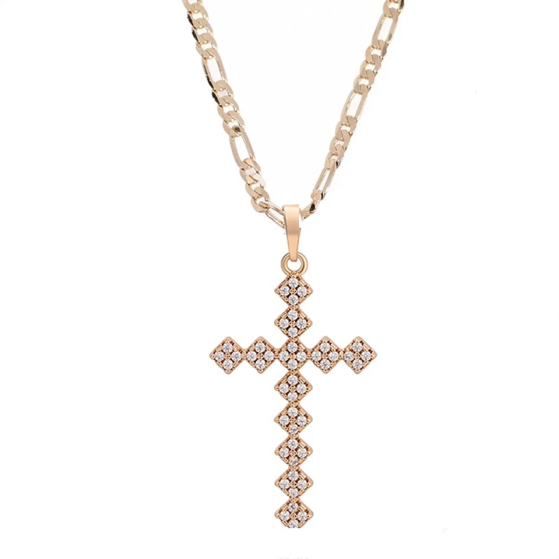 Collar Con Dije Cruz Retro Pequeña En Oro Laminado 18k