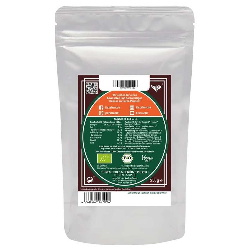 Azafran Organic 5 Spices Powder/Chinese Spice Mix for Marinades Sauces