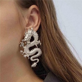 Xmsrn Vintage Dragon Dangle Earrings Ancient Dragon Drop Earrings Punk Exaggerated Dragon Earrings Silver Goth Dragon Stud Earrings Jewelry for Women and Girls (Silver)