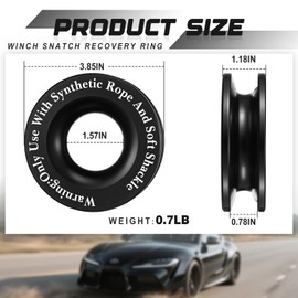 Otoolling 2 Pcs Winch Snatch Recovery Ring Block Pulley 66, 000 Lbs Compatible for SUV UTV ATV Off-Road Vehicle and Truck Pulley Towing Ring for Synthetic Rope and Soft Shackle(Black)