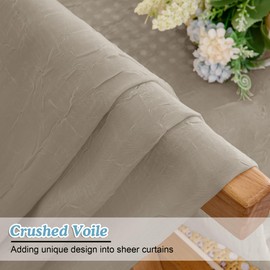 Chyhomenyc Crushed Sheer Taupe Curtains 45 Inch Length 2 Panels, Light Filtering Solid Crinkle Voile Lightweight Textured Sheer Curtian for Bedroom Bathroom, 28Wx45L Inches, 2 PCS