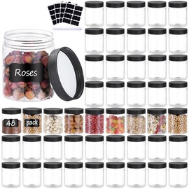OUSHINAN 48PCS 8OZ Plastic Jars with Screw On Lids, Labels Refillable Empty Round Slime Containers for Storing Dry Food, Honey Jam, Cream, Butter, Lotion