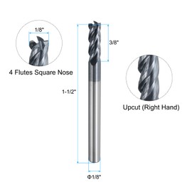 sourcing map 5pcs Carbide Square End Mills, 1/8" Dia AlTiN BN Coated 4 Flutes Milling Bit Cutter, for Hardened Steel Cast iron Alloy Metal, 1/8" Shank 3/8" Cut Length 1-1/2" Long HRC50