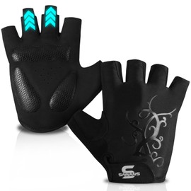 SAWANS Cycling Gloves Half Finger Men’s Women’s Non-Slip Mountain Road Bike Cycle Gloves Breathable Shock-Absorbing Unisex Outdoor Gloves (Black, M)
