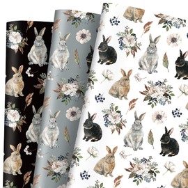 FYSUIMU 9 Sheets Easter Bunny Wrapping Paper - Not Roll - Watercolor Rabbit Flower Gift Wrap Paper Folded Flat for DIY Crafts Spring Birthday Holiday, 19.7 x 27.6 Inch
