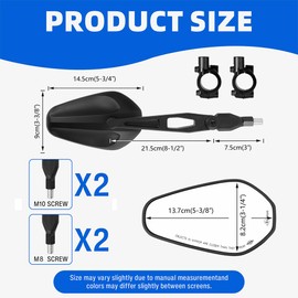DREAMIZER Universal Motorcycle Mirrors Black M8 M10 Motorcycle Rear View Mirror w/Handlebar Mount Compatible with Honda CB250R CB1000R CBR650R Yamaha MT-03 MT-07 MT-09 MT-10 and More