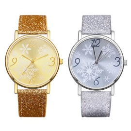 Silverora Women's Watches Christmas Watch Rainbow Wrist Watch Santa, Christmas Tree Sleigh Snow Analogue Quartz Watches Women's Watch Set with Sequin Leather Strap Gifts for Girls, E, vintage