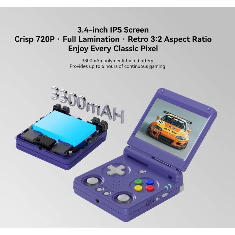 RG34XXSP, Retro Gaming Console – Flip Design, 3.4'' IPS Screen,