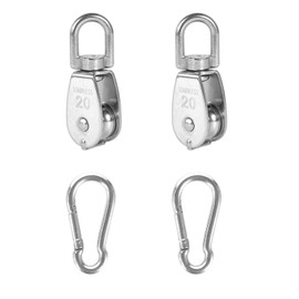 2Pcs 304 Stainless Steel M20 Single Pulley Block, Wire Rope Hanging Wire Towing Wheel, with 2Pcs Spring Snap Hook