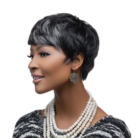 DOcute Short Cut Wigs For Black Women Salt And Pepper For Women Pixie Human Glueless For Black Women Glueless Bob Short Black Wig Gray Wigs For Women Bob Wig(Black and Grey)