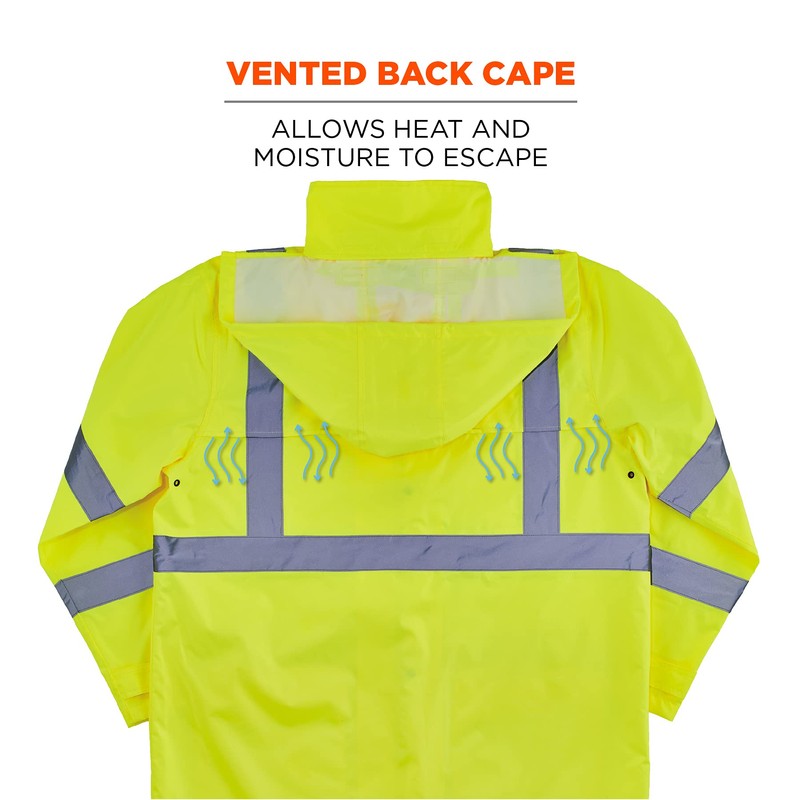 Ergodyne Standard High Visibility Reflective Lightweight Rain Jacket, Lime, Extra