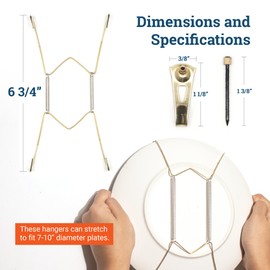3 Pcs 7-10” Stainless Steel Plate Hangers for Decorative Plates, Includes 3 Pieces Brass Hook with Nails for Hanging