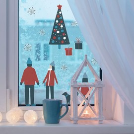 Scandi Family Winter Scene Window Stickers (2 Sheets) | Christmas Window Sticker | Perfect for Decorating Your Home This Christmas | Re-positionable, Removable and Reusable