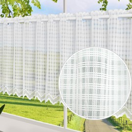 ZHH Kitchen Cafe Curtain White Square Lattice Lance Valance Elegant Country Style Net Voile Valance Decor Decorated Balcony, Holiday House, Dining, Living Room, 60-Inch by 24-Inch (152 cm x 60 cm)
