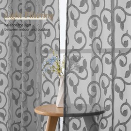 OWENIE Furman - Cortinas plisadas de color gris transparente para recámara, sala de estar, 63 pulgadas de largo, juego de 2 paneles de 2 paneles de filtrado de luz, con clip jacquard semitransparente