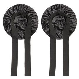 Lizbin 2Pcs Satin Bonnet Silk Bonnet for Sleeping Women Silk Bonnet, Hair Bonnet for Sleeping, Satin Bonnet for Sleeping, Sleep Bonnets for Women, Sleep Cap for Curly Hair with Tie Band (Black)