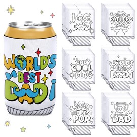 Skybooly 36 Pcs Happy Father's Day Can Covers for Kids World's Best Dad Can Coolers Sleeves Color Your Own Beer Cover Father's Day DIY Gift Set for Beverage Soda Home Father's Day Party Favor Supplies