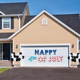 Big Dot of Happiness Patriotic Fourth of July Outdoor Letter Banner - Red White Blue Hanging Party Decoration, Weather-Resistant Plastic Happy 4th of July Sign, Yard Banner with 10-Yard Cord