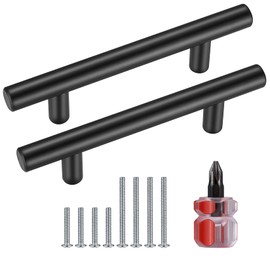 Yibaijia 4 Pcs Black Kitchen Cupboard Handles, Cabinet Door Pulls Handles, T Bar Handles Knobs, Stainless Steel Wardrobe Drawer Dresser Door Gate Handles, with Screwdriver and Screws