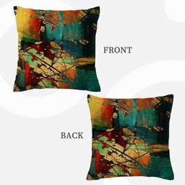 IBILIU Grunge Art Painting Throw Pillow Covers 18X18,Green Red Gold Messy Rust Painting Cotton Linen Cushion Cases Decorative Pillow Cases for Couch Sofa Bedroom