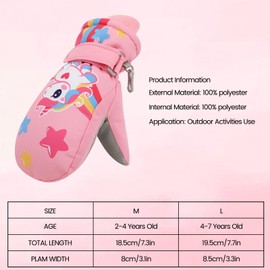 JUPSK Kids Winter Ski Gloves Purple Unicorn Mittens Waterproof Anti Slip Plush Thermal Snowboard Gloves for Children Girls and Boys Age 2-4
