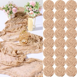 Shimeyao 24 Pcs Gauze Table Runner Bulk, 120 Inch Cheesecloth Table Cloth 10FT, Holiday Rustic Table Runner Boho Wedding Table Cloth Long Table Runner for Dinner Decoration Baby Shower (Champagne)