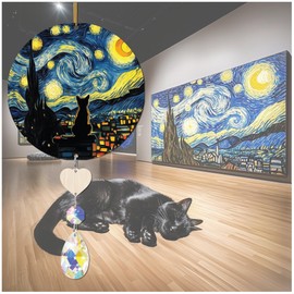 Black Cat Starry Night Van Gogh Stained Glass Suncatcher with Crystal Ornament Rainbow Maker for Window, Pet Memorial Gifts for Loss of Cat, Pet Sympathy Gift for Pet Owner