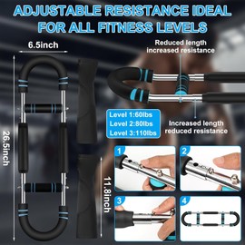 Twister Arm Trainer, Adjustable Chest Training Device with Bracelet Guards, U-shaped Chest Trainer, Men, Portable Spring Resistance with Removable Design, for Home, Office & Travel