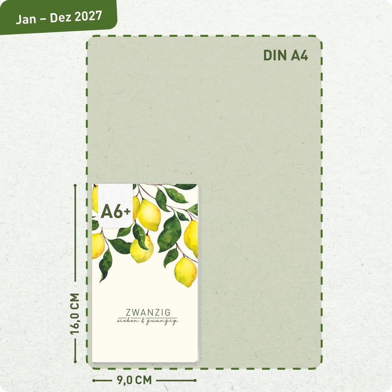 Häfft® Monthly Calendar 2027 A6+ Slim "Lemon Times" 1 Month