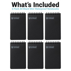 Playbees Waterproof Pocket Notebook 6Pack Black Small Top Spiral Notebook All Weather 3x5 Notepads w/Lined Pages Little Mini Memo Steno Note Pads Write in The Rain Notebook Field Notebook for Outdoor