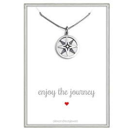 ALEXANDREASJEWELS Layered Compass Necklace for Women, Sterling Silver Enjoy The Journey Necklace, 18 Inches