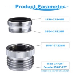 Garden Hose Adapter Kit,3/4 Inch Garden Hose to 1/2 Sink Faucet Adapter with Aerator, Polished Chrome Plated Faucet Adapter for Garden Kitchen and Bathroom