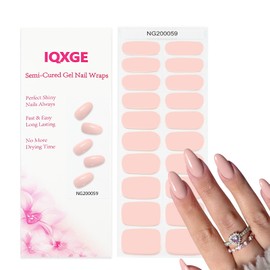 IQXGE Semi Cured Gel Nail Strips Light Pink Gel Nail Stickers 20Pcs Full Polish Nails Wraps UV/LED Light Needed Gloss Nails Polish Strips for Women Includes Prep Pads, File, Wooden Cuticle Stick