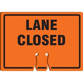 ACCUFORM Signs FBC730 Plastic Traffic Cone Top Warning Sign, Legend "Lane Closed", 10-Inch Length X 14-Inch Width X 0.060-Inch Thickness, Black on Orange