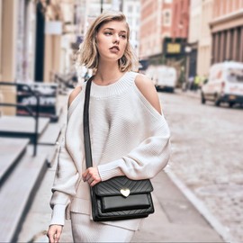 Travistar Handbag Women's Shoulder Bag - Medium Crossbody Bag Women's Multiple Pockets Evening Bag with Removable Shoulder Strap Credit Card Slots, F151 Black, Contemporary