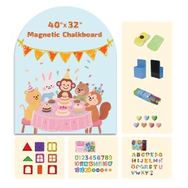 Soubeoii Magnetic Arch Wall Decal 40"x32" — Upgraded Self-Adhesive Magnetic Chalkboard, Magnet Wall for Kids, Includes 4 Magnet Sets, Chalk & Pen Holder for Playroom & Home Decor(Light Blue)