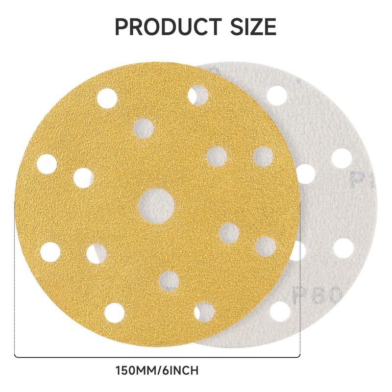 STEBRUAM 50pcs 150mm Sanding Discs,180 Grit 6 inch 15 Holes