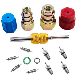 R12 to R134A AC Retrofit Fitting Adapter Kit, R12 R22 to R134A High/Low Fitting Port Retrofit 1/4’’ to 7/16"-20 UNF Conversion Adapter, Fits for AC Air Conditioner (A/C Adapter Valve Core Kit)