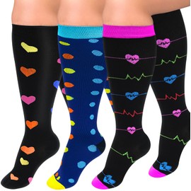 3 Pairs Plus Size Compression Socks for Women and Men Wide Calf Extra Knee High Support for Circulation