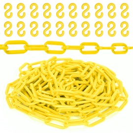 Keadic 5M 21PCS Plastic Fence Chain Plastic Warning Chain Chain Link Fence for Crowd Control Traffic Queuing Line (Yellow)